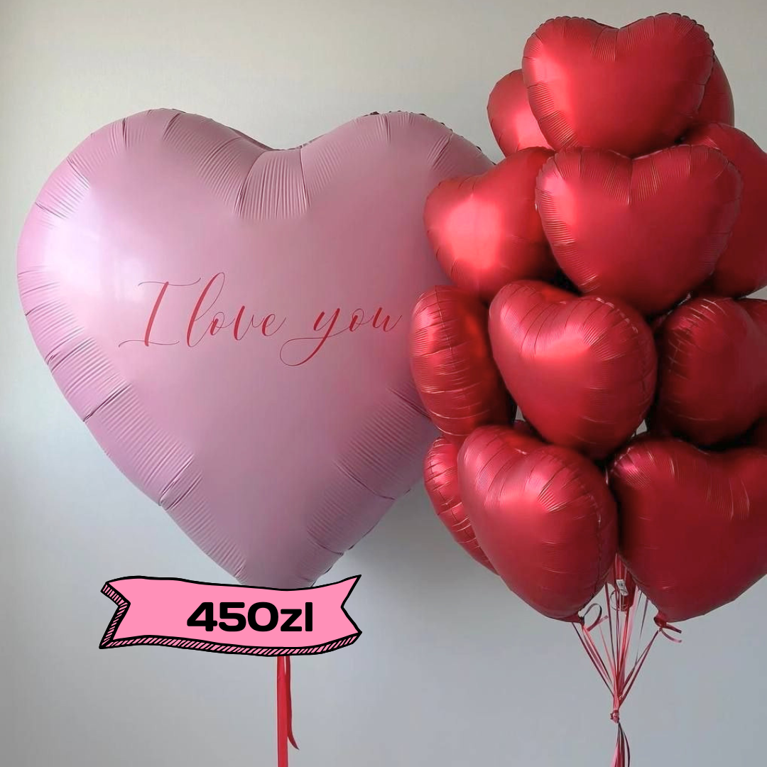 Zestaw balonów I love you, różowe serce i czerwone serca